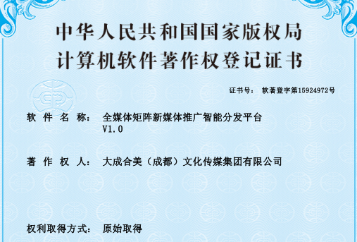 资质荣誉：新媒体宣传推广相关软件著作